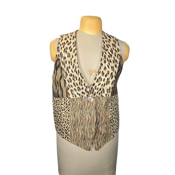 Vtg Carol Antone Collection Womens Medium Vest Animal Print Y2K Glam Maximalist - Picture 1 of 12